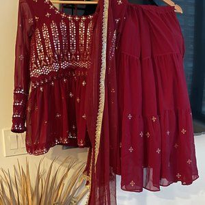 Wine Berry Sharara Suit In Georgette with Dupatta Size L (label)